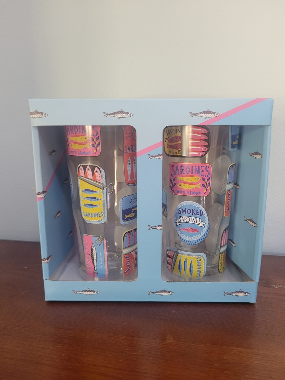 Decorative Sardine Label Tumbler Set - Pink & Blue